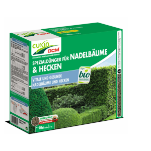 Spezialdünger für Nadelbäume und Hecken von Cuxin DCM, organisch mineralischer Dünger für vitale und gesunde Nadelbäume und Hecken mit schön grünen Blättern, 3 kg Packung für ca. 20 m Hecke