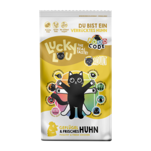 Lucky Lou Adult Katzenfutter 340g Dose mit Geflügel und Huhn – hochwertiges Nassfutter für erwachsene Katzen.