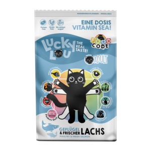 Lucky Lou Adult Katzenfutter 750g Dose mit Geflügel und Lachs – getreidefreies Nassfutter für erwachsene Katzen.