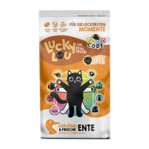 Lucky Lou Adult Katzenfutter 340g Dose mit Geflügel und Ente – getreidefreies Nassfutter für erwachsene Katzen.