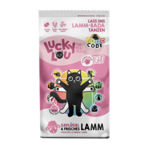 Lucky Lou Light Katzenfutter 340g Dose mit Geflügel und Lamm – kalorienreduziertes Nassfutter für übergewichtige Katzen.