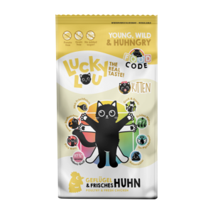 Lucky Lou Kitten Katzenfutter 340g Dose mit Geflügel und Huhn – nährstoffreiches Nassfutter für heranwachsende Katzen.