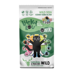 Lucky Lou Senior Katzenfutter 340g Dose mit Geflügel und Wild – getreidefreies Nassfutter für ältere Katzen.