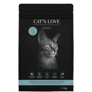 Beutel CATSLOVE Lachs 2 kg – getreidefreies Trockenfutter mit 55 % Lachs, Lachsöl, Leinsamen und FOS