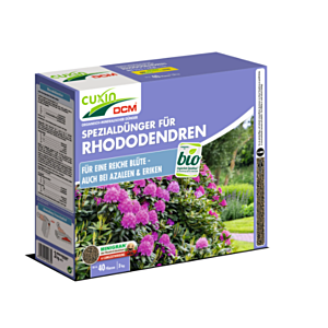 1,5 kg Packung Spezialdünger für Rhododendren von Cuxin DCM, sorgt für eien reiche Blüte - auch bei Pflanze Azalee und Erika