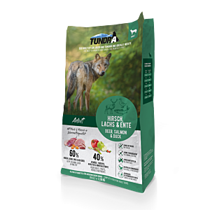 Großer Beutel Tundra Dog Trockenfutter Hirsch Ente Lachs 3,18 kg – getreidefrei, naturbelassen, mit Fleisch & Fisch.