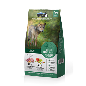 Großer Beutel Tundra Dog Trockenfutter Hirsch Ente Lachs 11,34 kg – getreidefrei, naturbelassen, mit Fleisch & Fisch.
