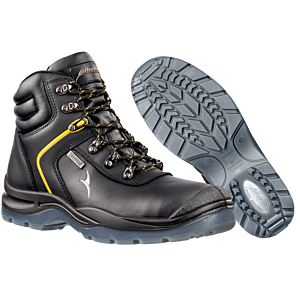 schwarzer Sicherheitsstiefel S3 von ISM mit gelbem Streifen