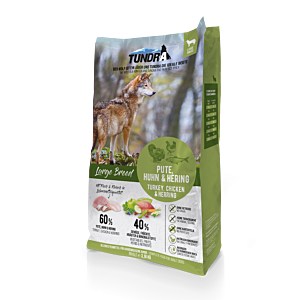 Beutel Tundra Dog Large Breed Pute Huhn Hering 3,18 kg – getreidefreies Trockenfutter mit viel Fleisch & Fisch für große Rassen