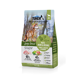 Beutel Tundra Dog Large Breed Pute Huhn Hering 750 g – getreidefreies Trockenfutter mit viel Fleisch & Fisch für große Rassen.
