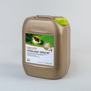 Lebosol VITALoSol GOLD SC, Blattdünger mit Schwefel, Mangan und Kupfer zur Förderung von Vitalität, Nährstoffeffizienz und Stresstoleranz bei verschiedenen Kulturen, bessere Nährstoffversorgung, höherer Proteingehalt uvm., goldener 10Liter Kanister, Bio, 