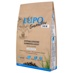 Verpackung LUPO Sensitiv 20/8 5 kg – hypoallergenes Light‑Trockenfutter für ältere, futtersensible Hunde mit Monoprotein Huhn