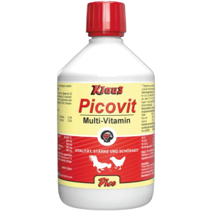 Picovit Multi-Vitamin von Klaus für Ihr Nutz- und Rassegeflügel, kurzfristige Vitaminversorgung für Vitalität, Stärke und Schönheit, 500ml weiße Flasche mit rotem Deckel