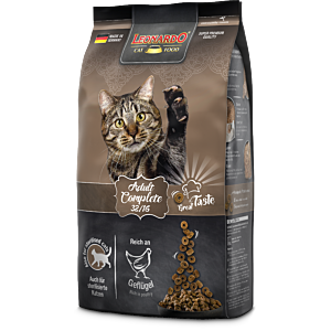 Packung Leonardo Adult Complete 32/16 1,8 kg – Trockenfutter für wenig aktive Katzen mit Geflügelprotein, Leinsaat, Lecithin und Taurin.