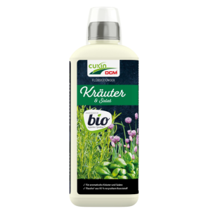 Flüssigdünger für Kräuter und Salat von Cuxin DCM, für aromatische, leckere Kräuter und Salate, für den biologischen Landbau geeignet, helle 0,8 Liter Flasche mit Dosierkappe