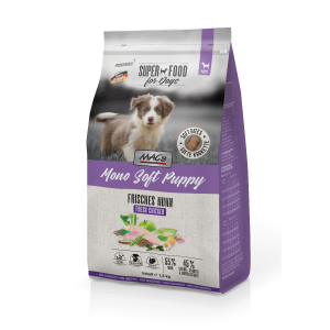Beutel MAC’s DOG Mono Soft Puppy Frisches Huhn 1,5 kg – halbfeuchtes, getreidefreies Monoprotein-Welpenfutter mit Huhn und Kräutern