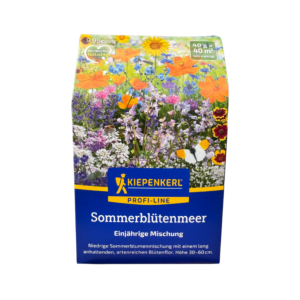 Saatguttüte Sommerblütenmeer Kiepenkerl Profi‑Line 40 g mit bunten Wildblumenmotiven wie Sonnenblumen, Kornblumen und Mohn uvm., sehr beliebt bei Nützlingen