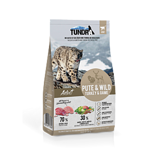 Tundra Cat Pute & Wild 1,45 kg Trockenfutter Verpackung mit Tiermotiv und Inhaltsstoffen – in hochwertiger Natural‑Optik