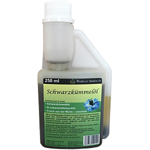 Wallitzer Schwarzkümmelöl für Hunde in der 250ml Plastikflasche, gegen Zecken und andere Parasiten, kann sowohl äußerlich als auch innerlich angewendet werden