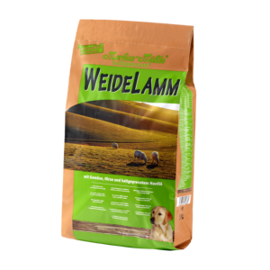 Markus Mühle WEIDELAMM 5 kg Trockenfutter-Beutel – kaltgepresstes Lamm‑Trockenfutter mit Gemüse, Hanföl, Leinsamen und Muschelextrakt.